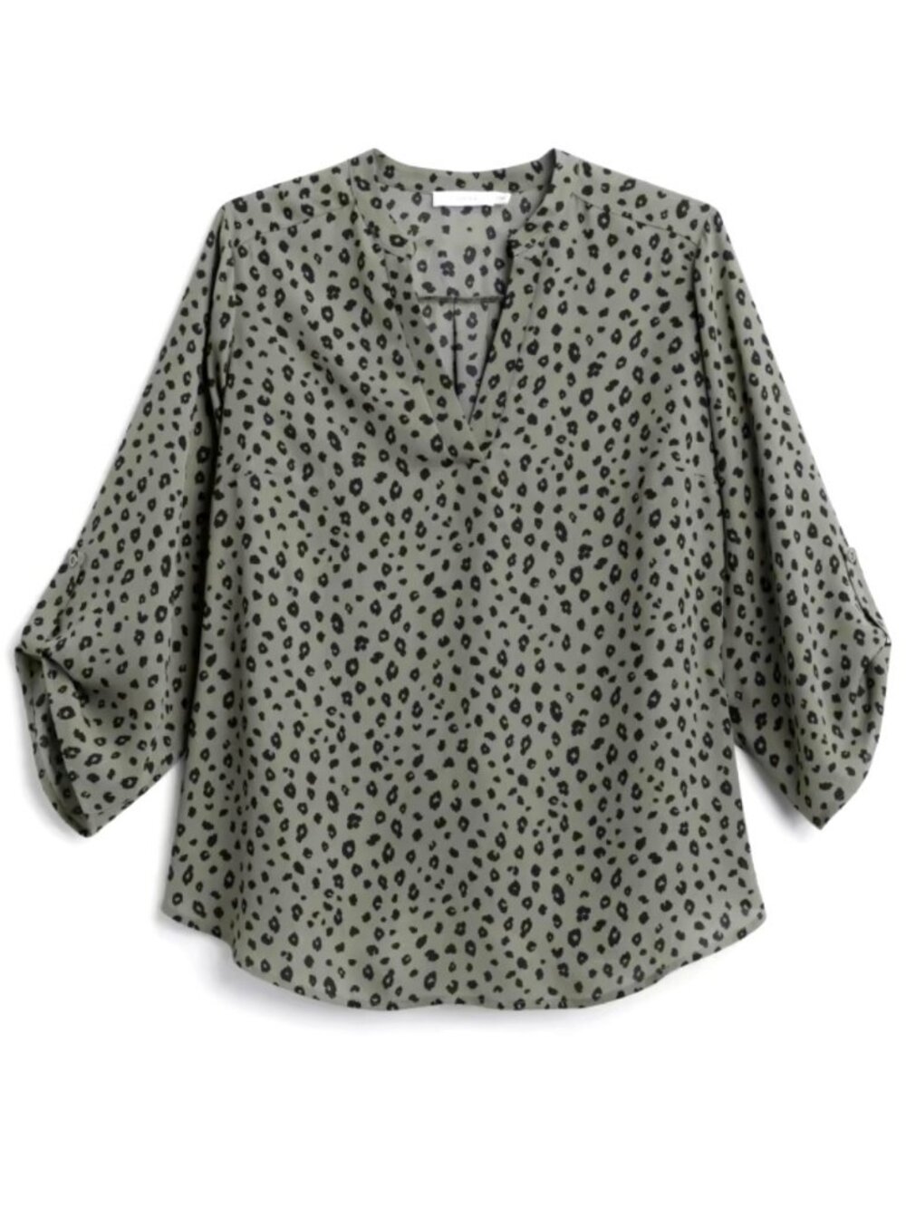 Lush | Warren Split Neck Blouse | Olive Leopard Print | 1X
